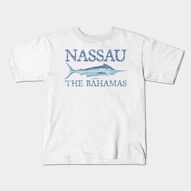 Nassau, The Bahamas, Blue Marlin (Distressed) Kids T-Shirt by jcombs